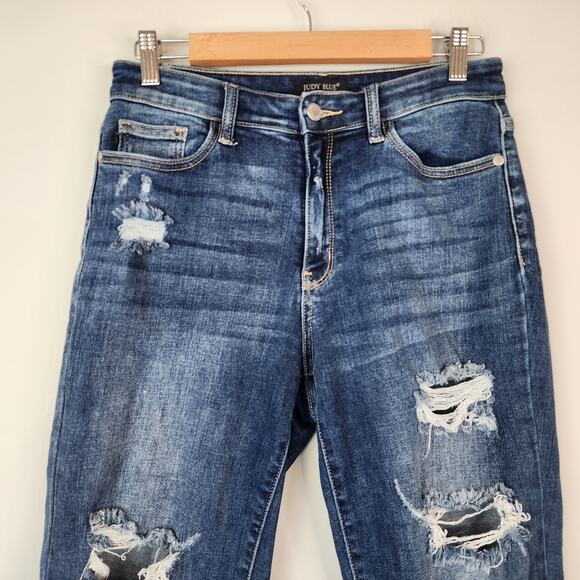 Judy Blue Boyfriend Fit Jeans Women's 5/27 Dark Wash Distressed Stretch Denim - Picture 2 of 10